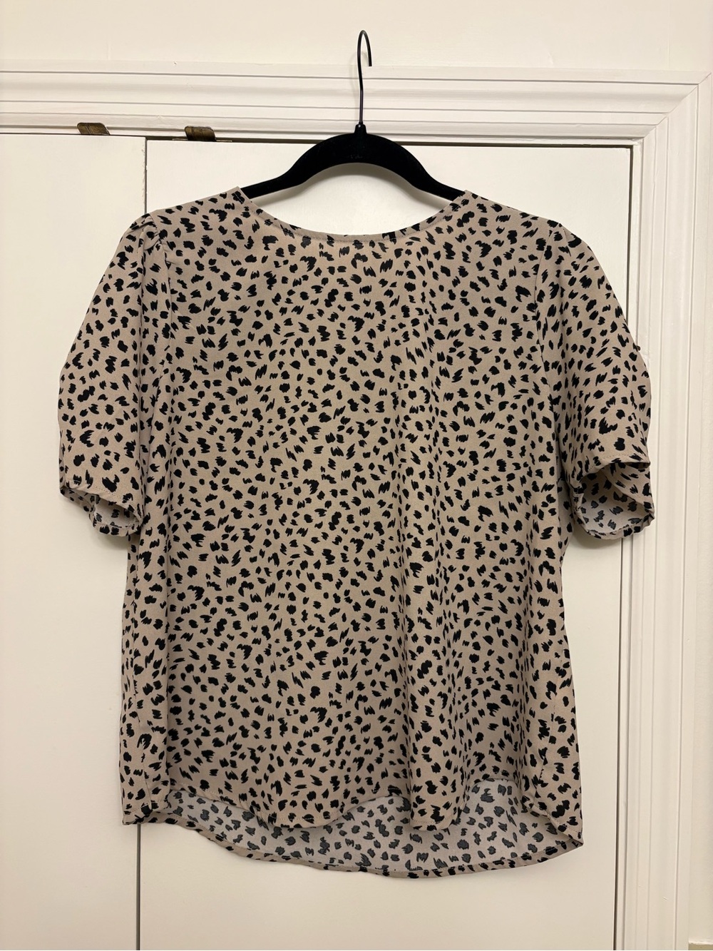 Beige Short-Sleeve Animal Print Blouse - Size M